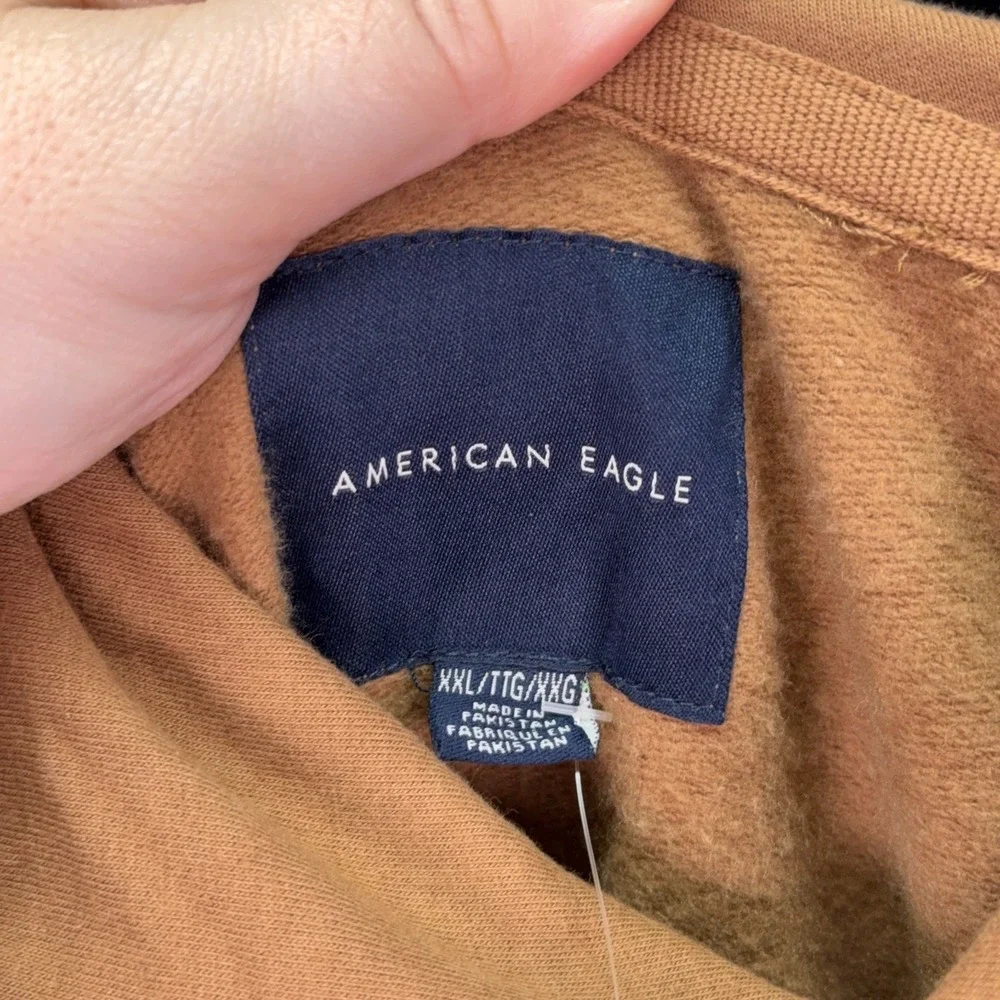 American Eagle Hoodie Mens XXL Brown Fleece Pullover‎ Hooded Sweatshirt Lounge